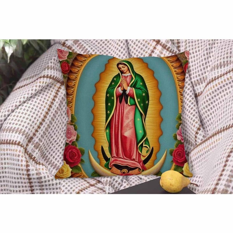 WONDERTIFY Pillow Cover Our Lady Guadalupe Mexican Saint Virgin Mary - Soft Linen Pillow Case for Decorative Bedroom/Livingroom/Sofa/Farm House - Couch Pillow Cushion Covers 18x18 Inch - Image 5